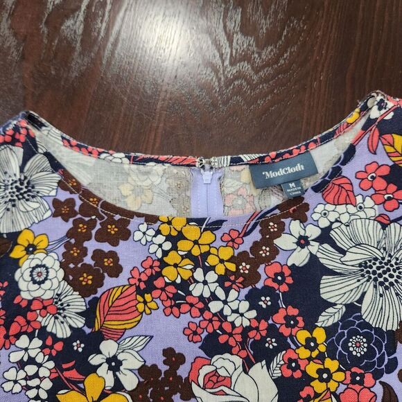 MODCLOTH Purple Floral Retro Shift Dress Sleeveless Linen Blend Plus Sz M‎ - Picture 8 of 9